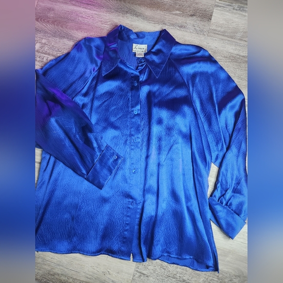 Vintage 100% Silk Royal Blue Linea By Louis Dell'Olia Long Sleeve Blouse - Picture 2 of 10